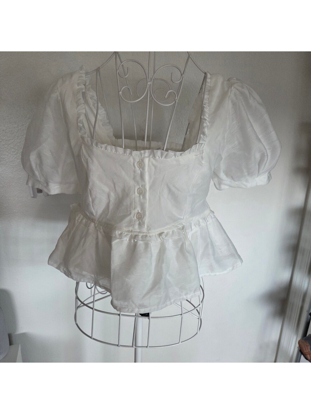 Altar'd State White Peplum Puff Sleeve Blouse Size Small